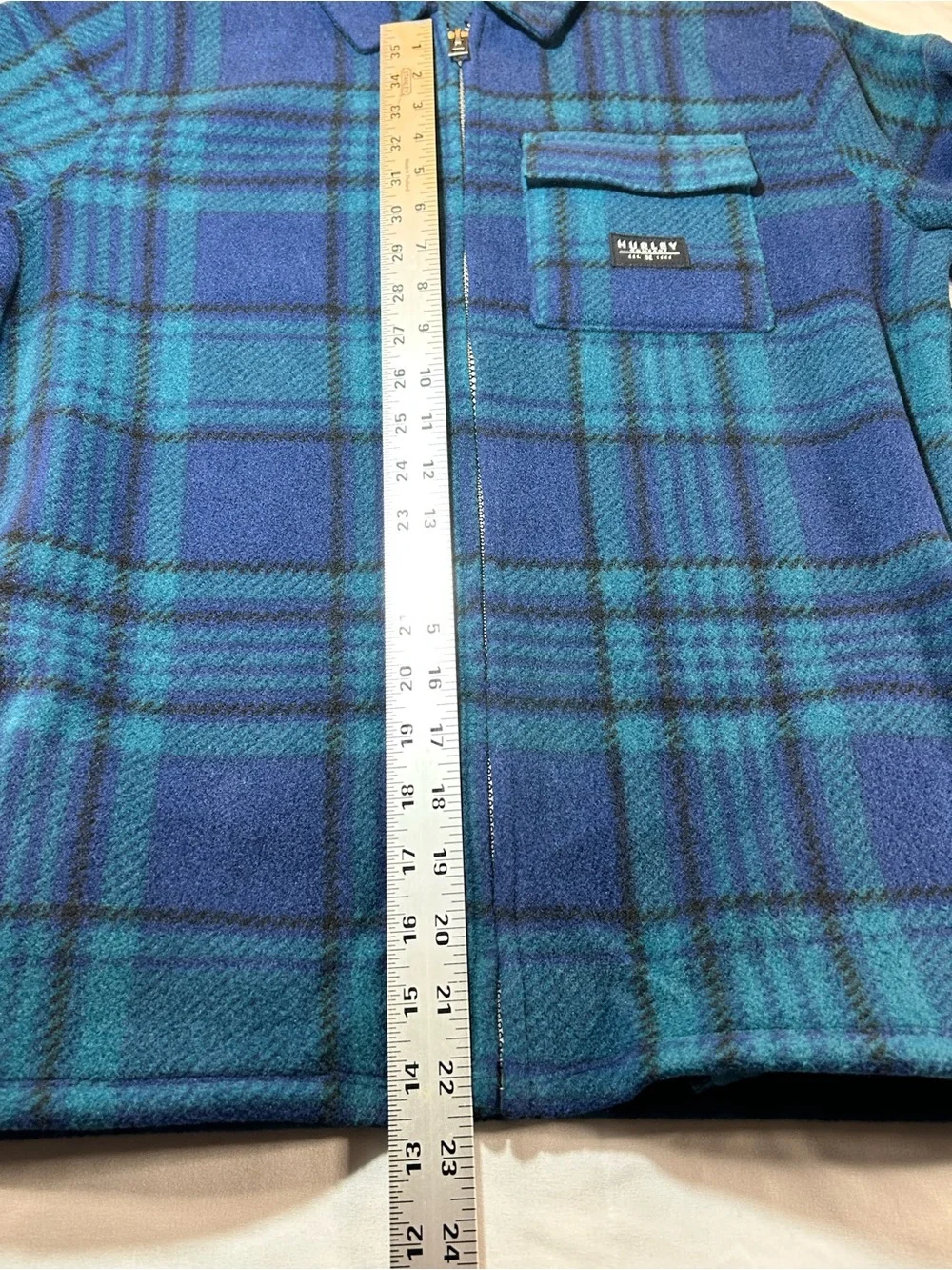 Hurley Blue & Teal Plaid Zip Fleece Jacket